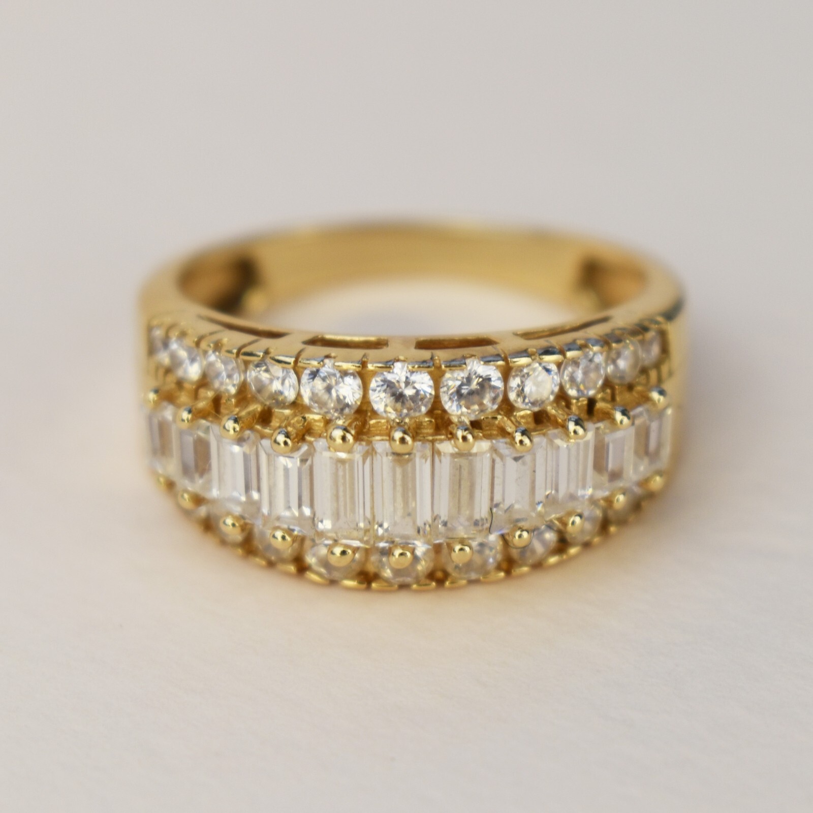 Right hand ring for women, massive baguette cz anniversary band solid 14K gold