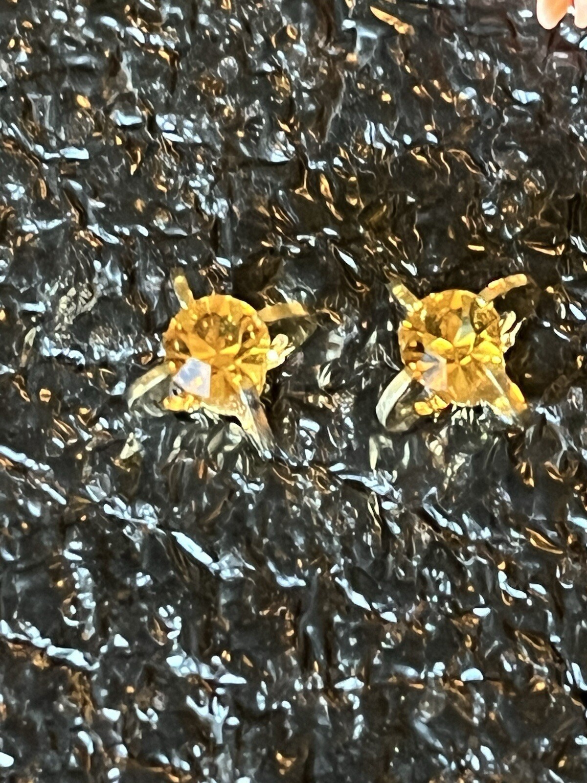 Pierced Earrings. Unknown Metal And Or Stones. Gold Tone & Beautiful Stone