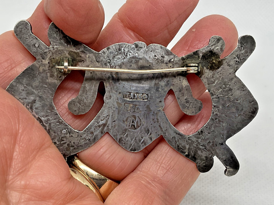 Early Hector Aguilar Taxco Mexican 980 Silver Turquoise Pin Signed 1940’s