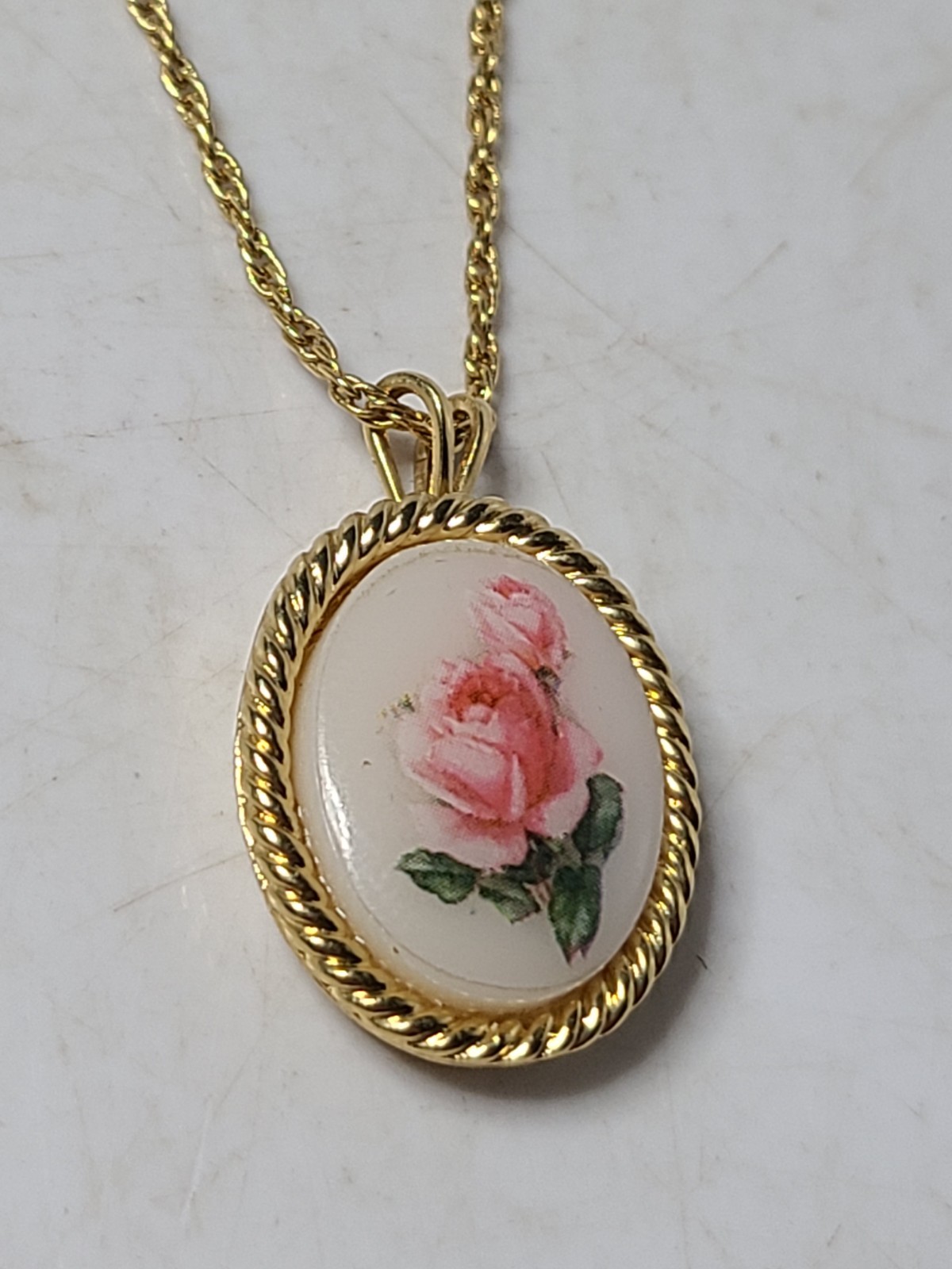 Vintage Signed Trifari 3/4 Inch Flower Pendant & 18″ Chain Both Marked
