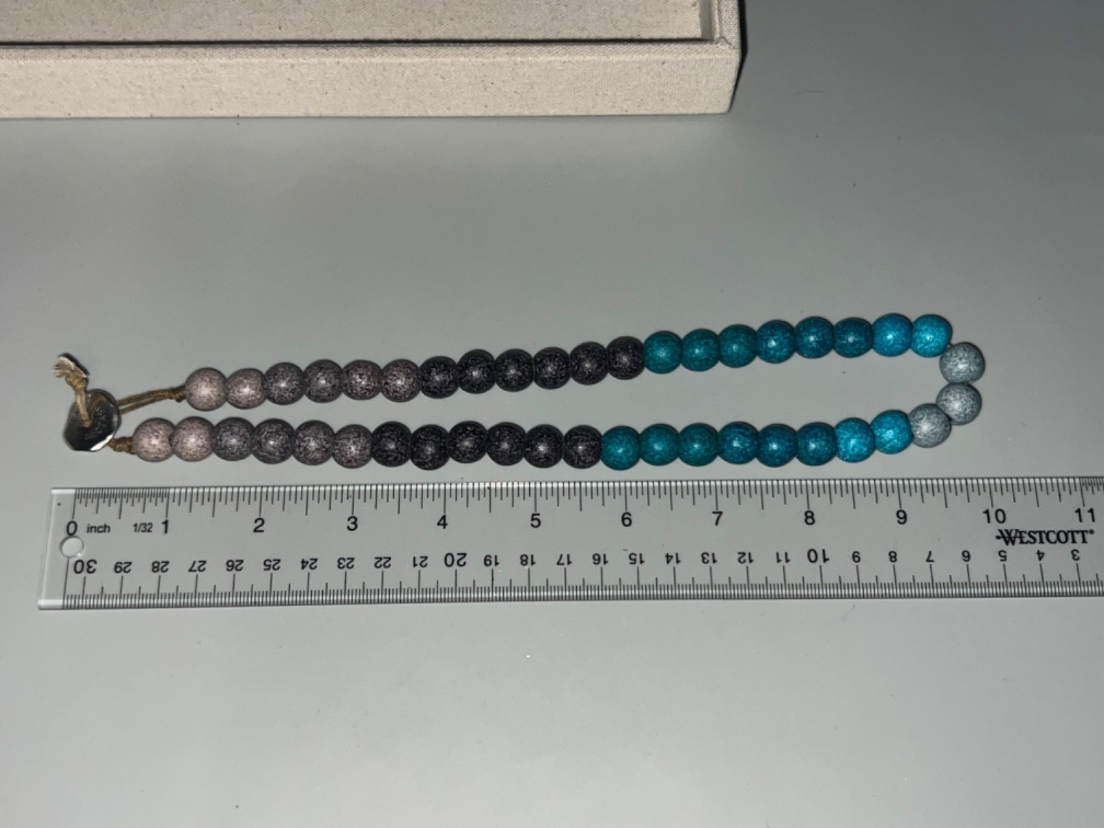 Vintage ATHENS PROTASIS Light Blue, Teal, & Greys Clay Beads on Cord Necklace