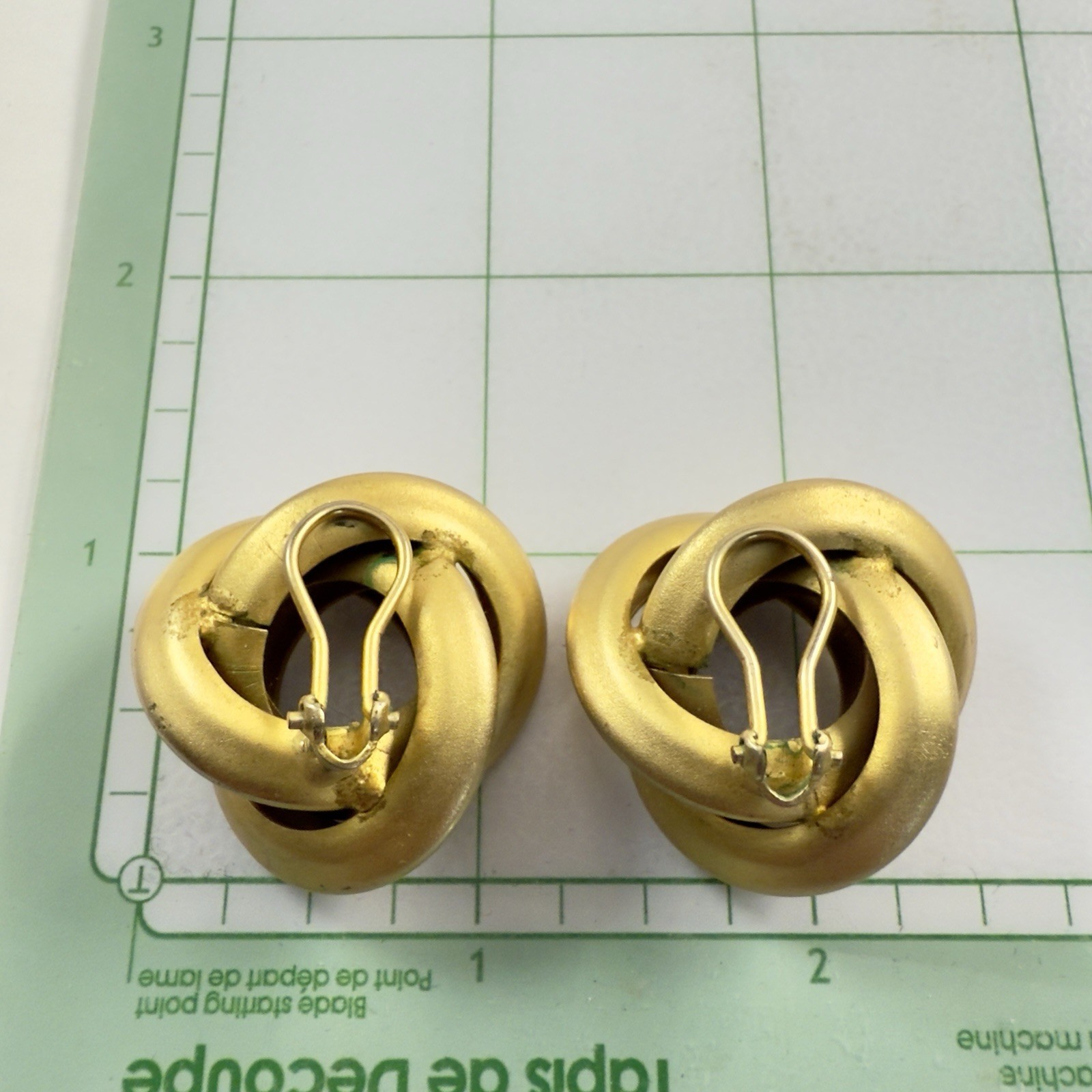 Vintage Chunky Knotted Satin Gold Tone Omega Back Clip on Earrings