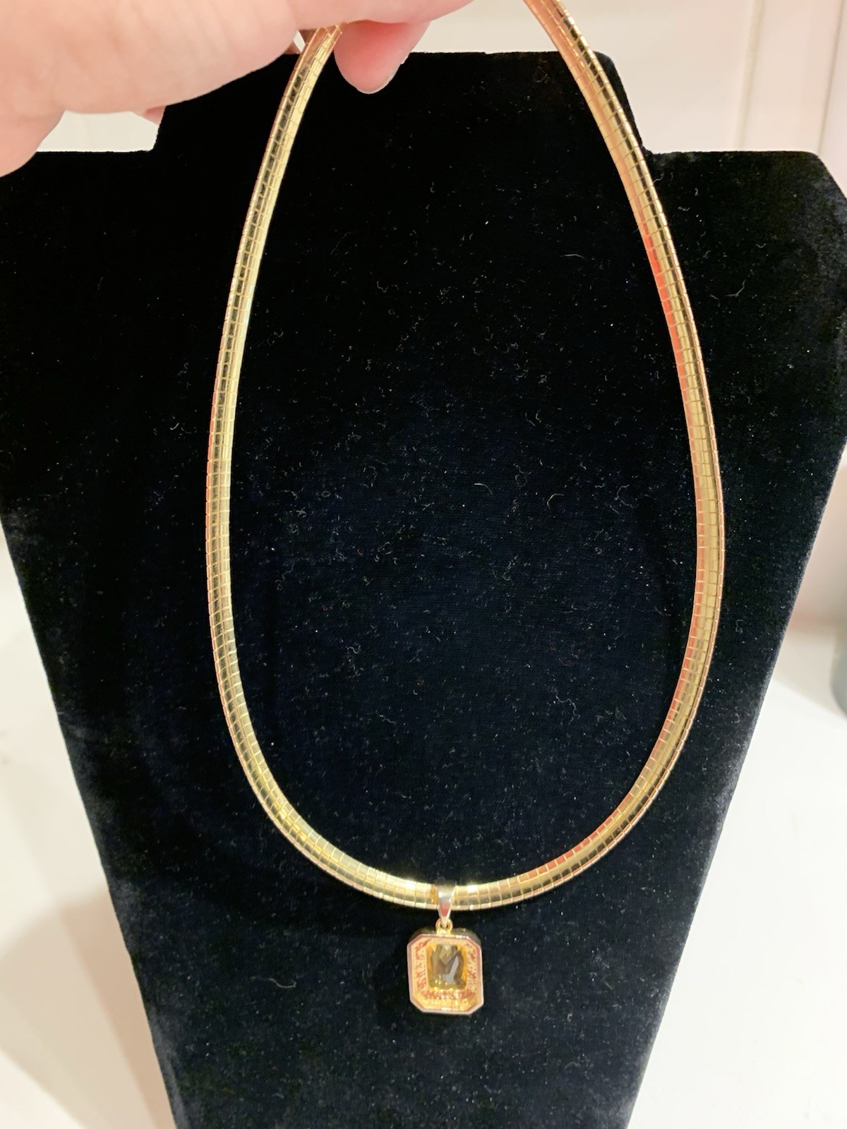 Lab Topaz Pendant On Gold Tone Slide Necklace