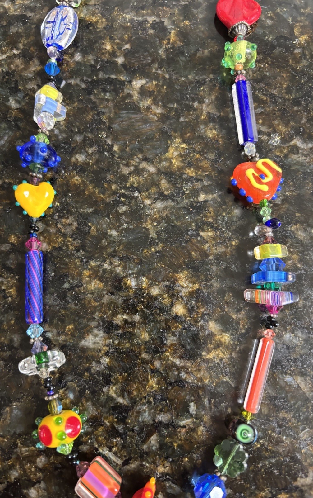 Vtg Italian Venetian Murano Art Glass Bead Necklace Different Shapes & Colors