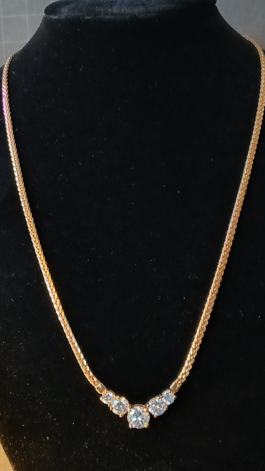 Vintage V-Shaped Centerpiece Wheat Chain Necklace Statement Gold Tone Unmarked