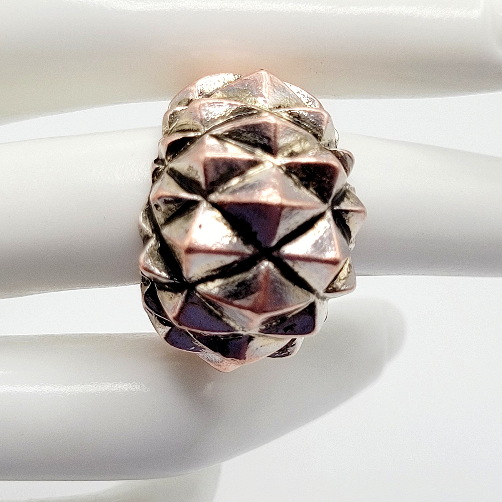 Brutalist Modernist Spike Geometric Pyramid Quilt Dome Mix Metal Tone Ring 6.5