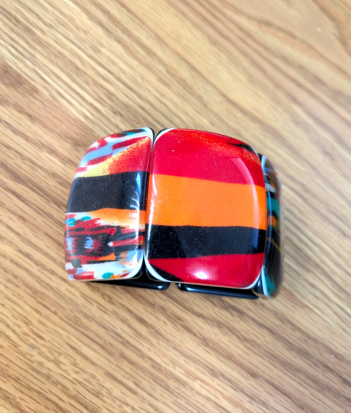 Vintage Lucite Panel Bracelet Red Orange Blue Green Pop Art Resin Acrylic