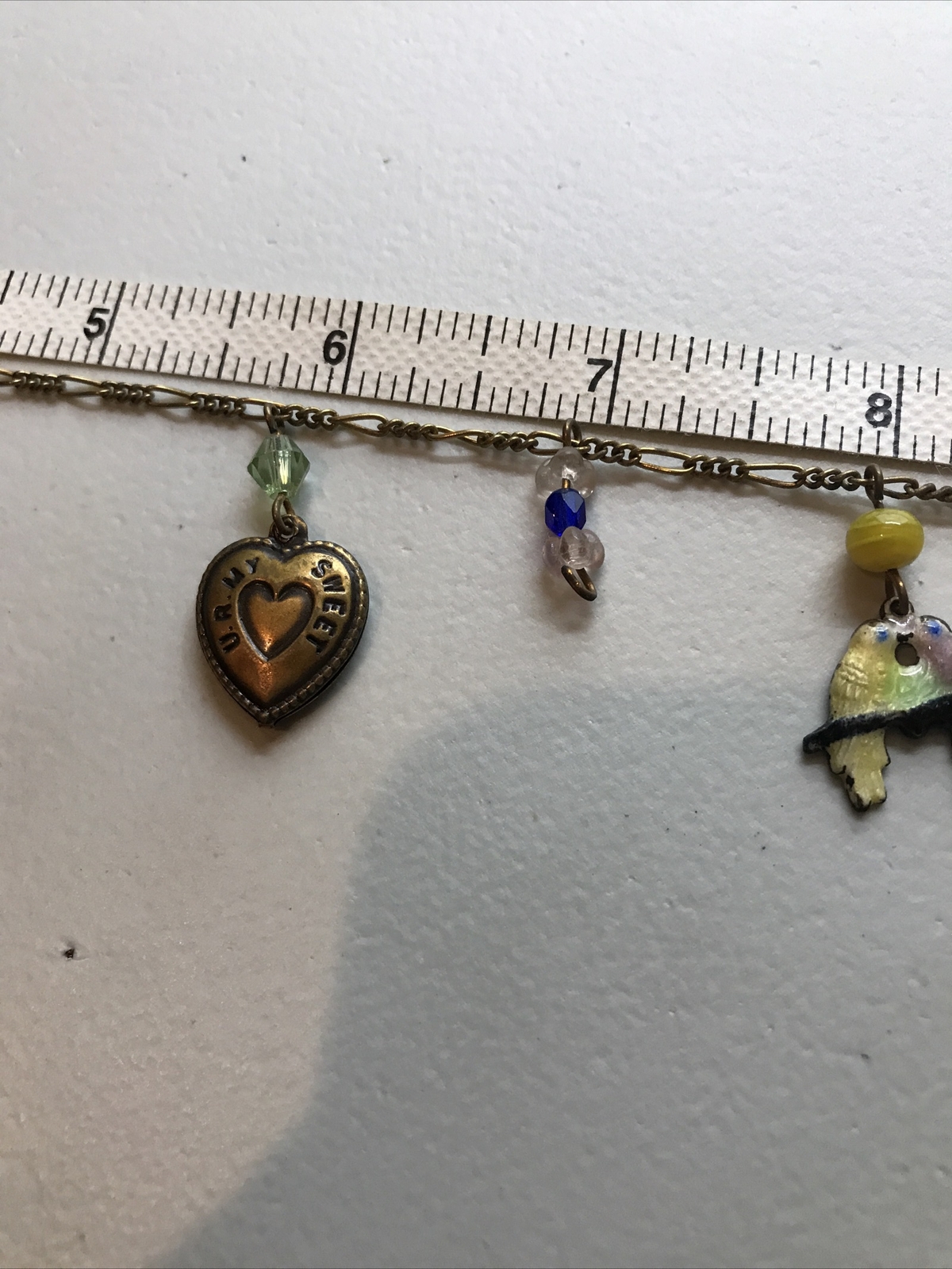 Vintage Glass Works Studio Brass & Glass Charms in Multi Colors Necklace 14