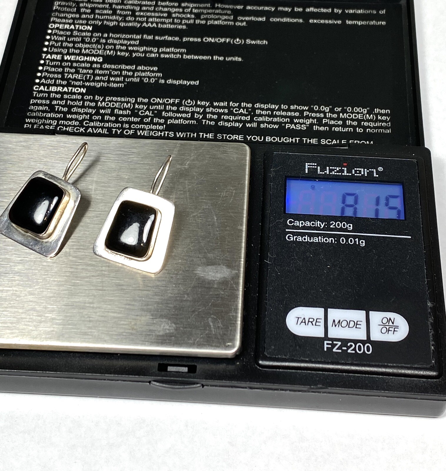 925 ATI Mexico Earrings Sterling Silver Black Onyx Art Deco Vintage 8.15g