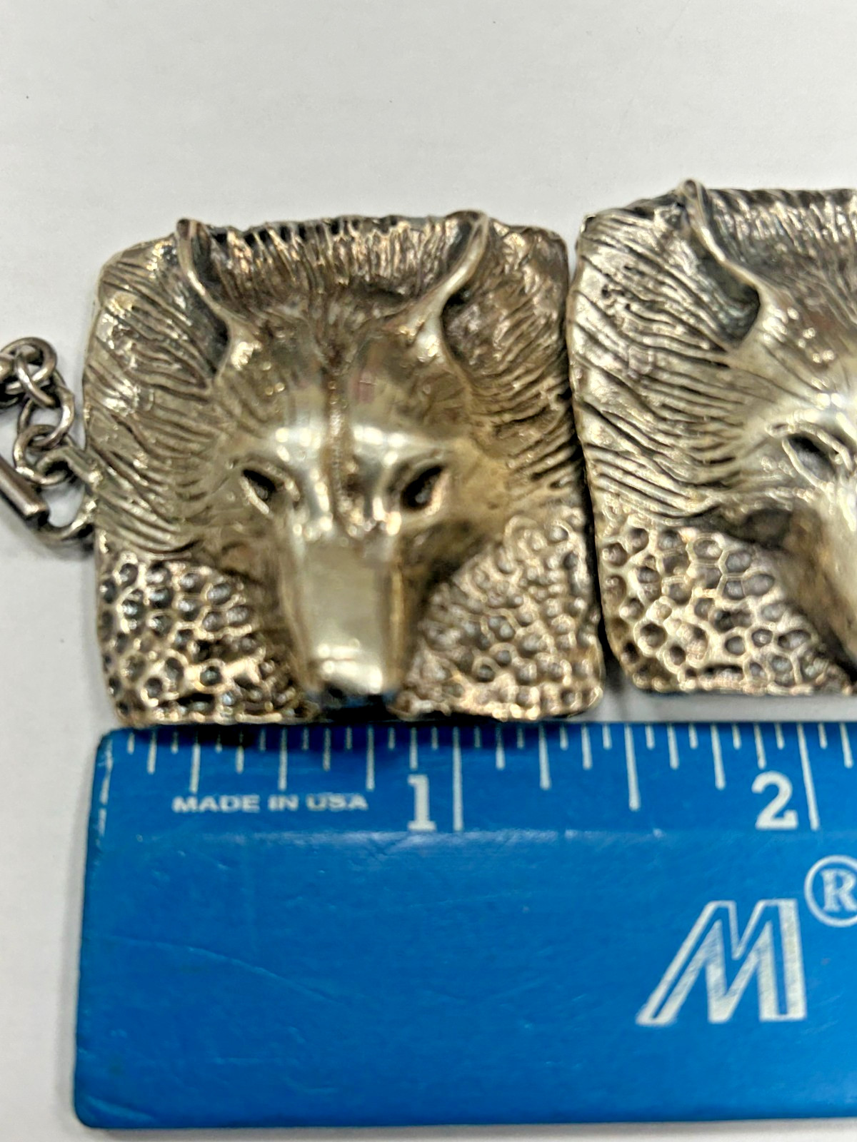 Vintage Silver Fox Wolf Head Articulated Link Bracelet 7.5 Inches