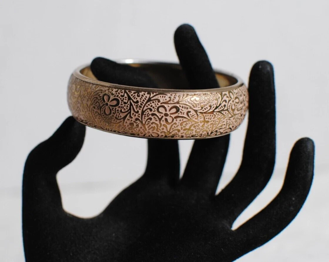 Vintage Rose Gold Copper Tone Wide Floral Pattern Bangle Fashion Bracelet 6 in