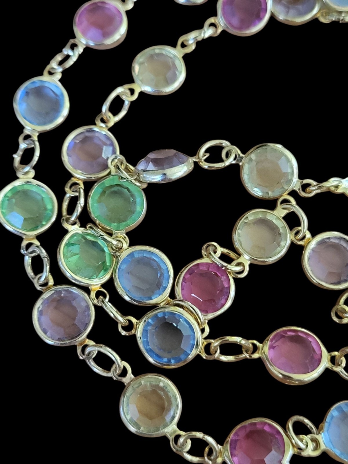 Vintage Pastel AUSTRIAN Crystal USA Bezel Set Crystals Necklace