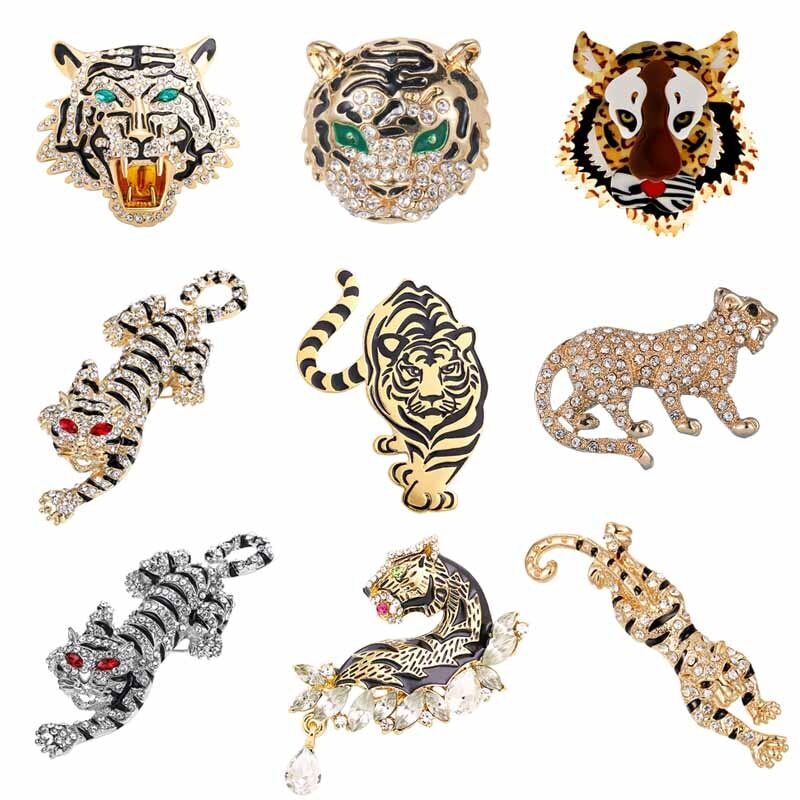 Fashion Retro Tiger Brooch Rhinestones Pin Unisex Decorative Corsage Jewelry