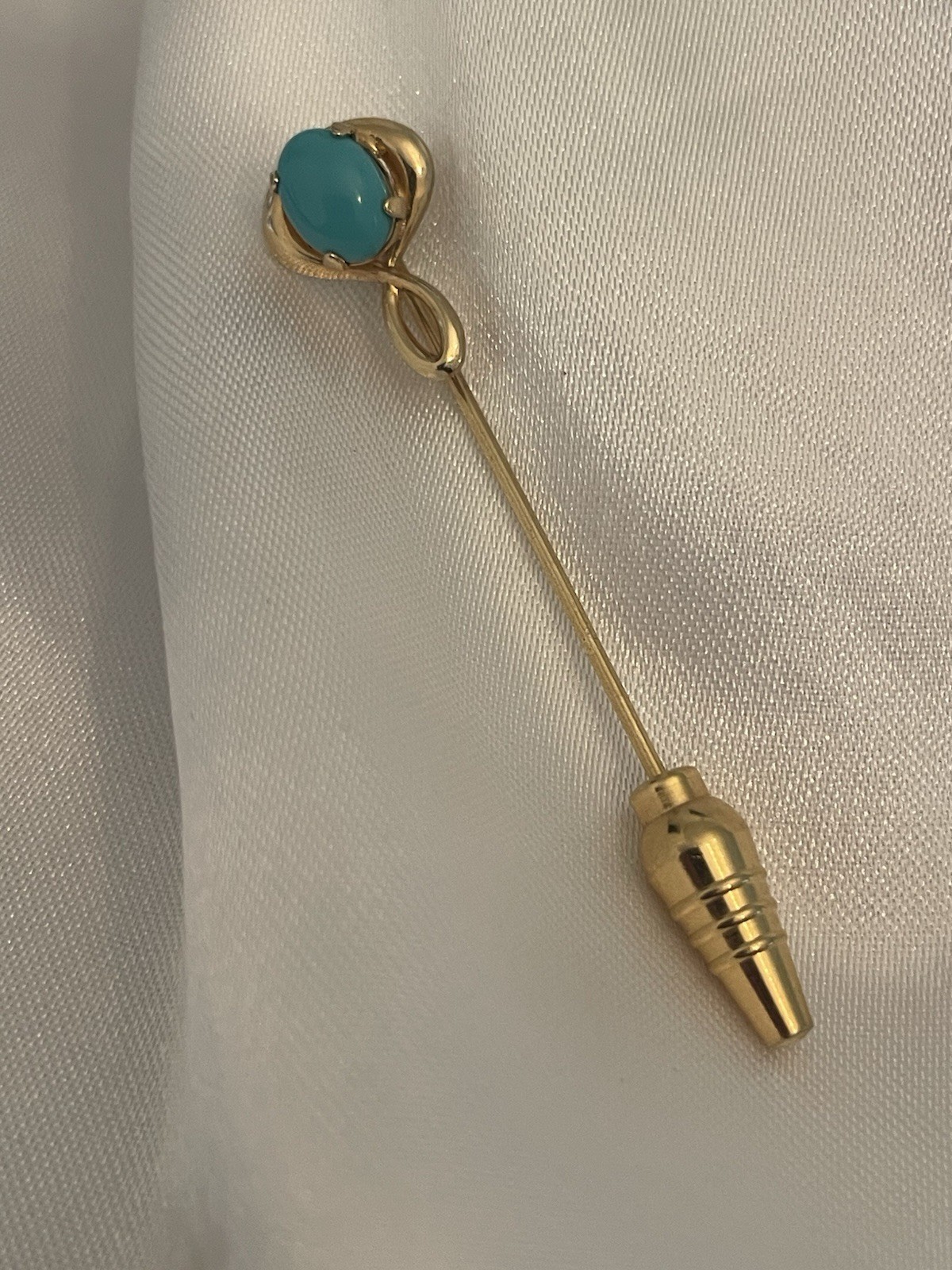Vintage Gold Filled Stick Pin with Blue Oval Cabochon Women’s Hat/Lapel Brooch