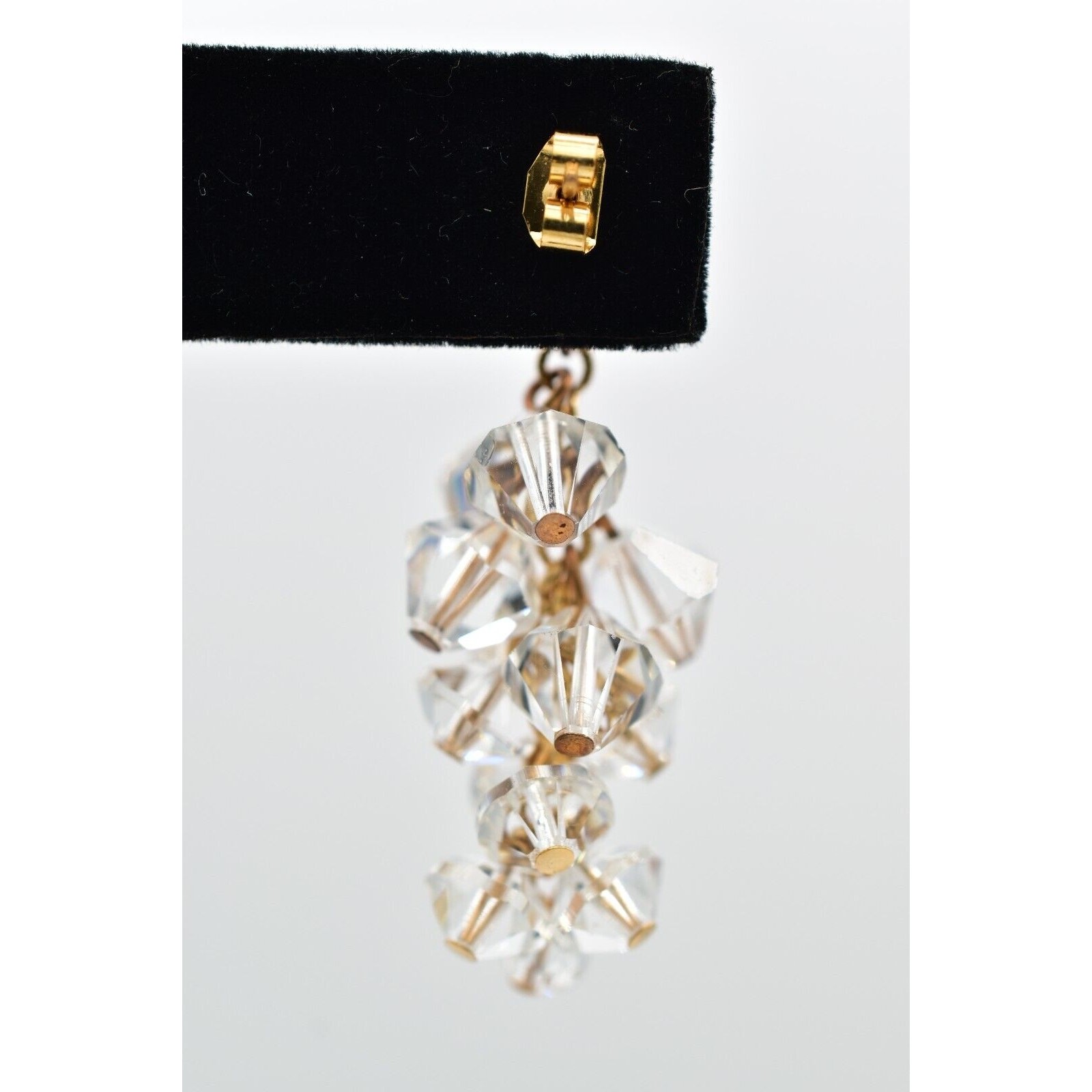 Vintage Clear Austrian Crystal Earrings Dangle Cluster Chain Drop Glam 1950s A24