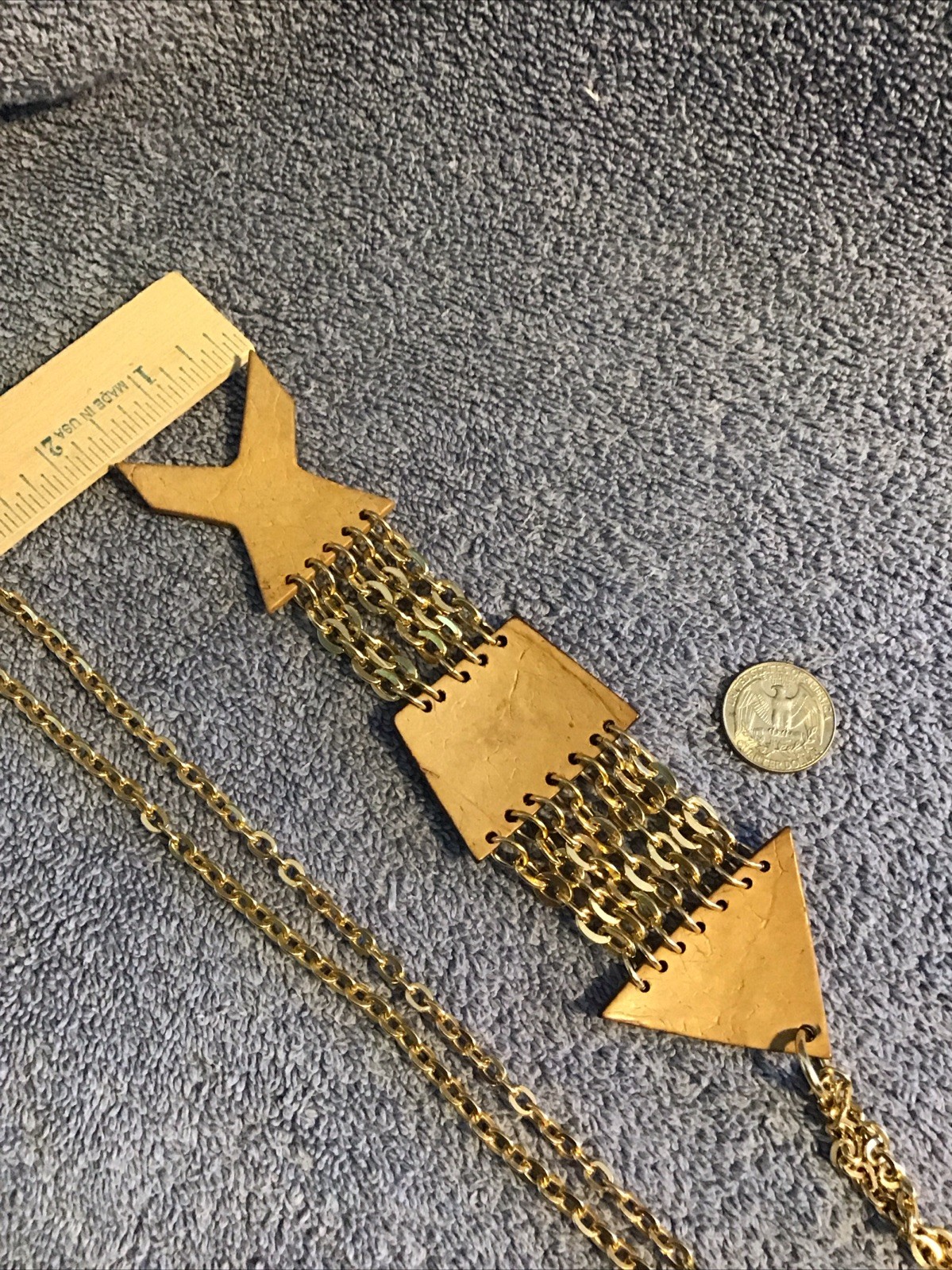 Vtg Fish Necklace HUGE Gold Tone Chain Link ARTICULATED Scales Nautical Beach