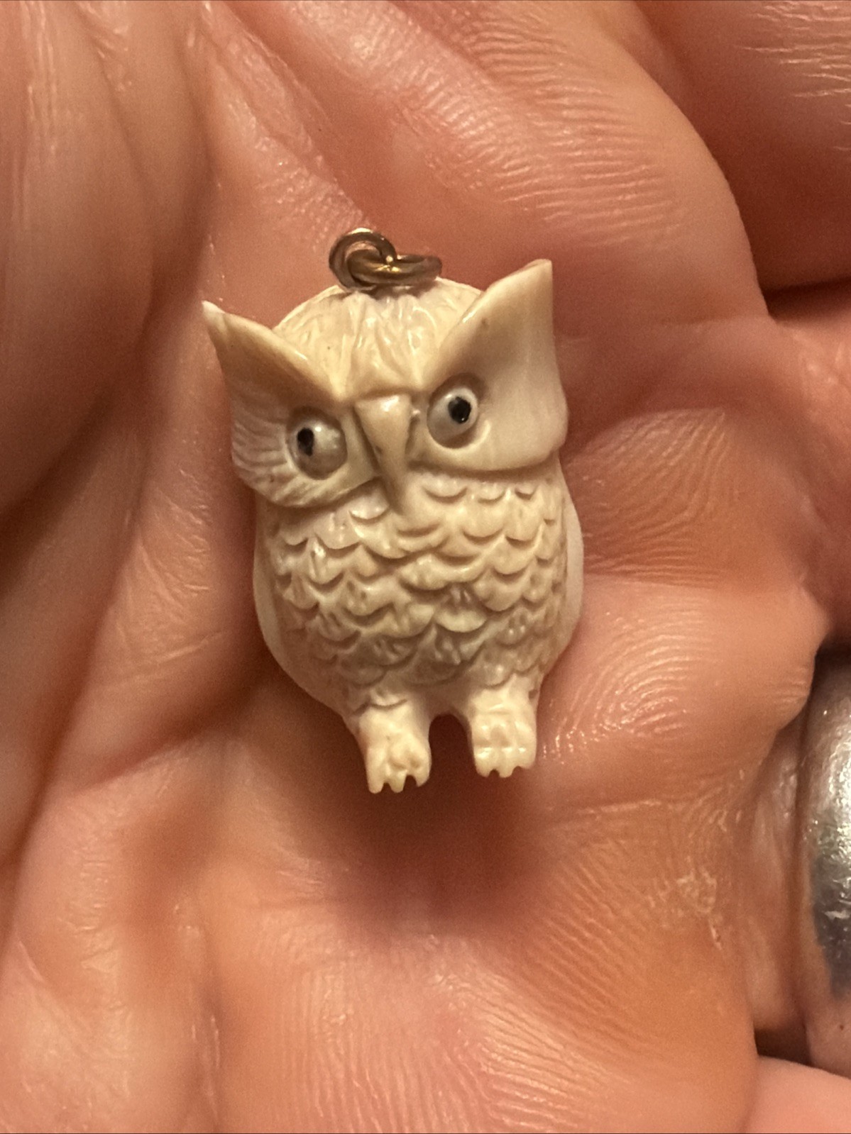 Vintage Hand Detailed Carved White Owl Pendant Charm Wise Owl Masterful Artisan