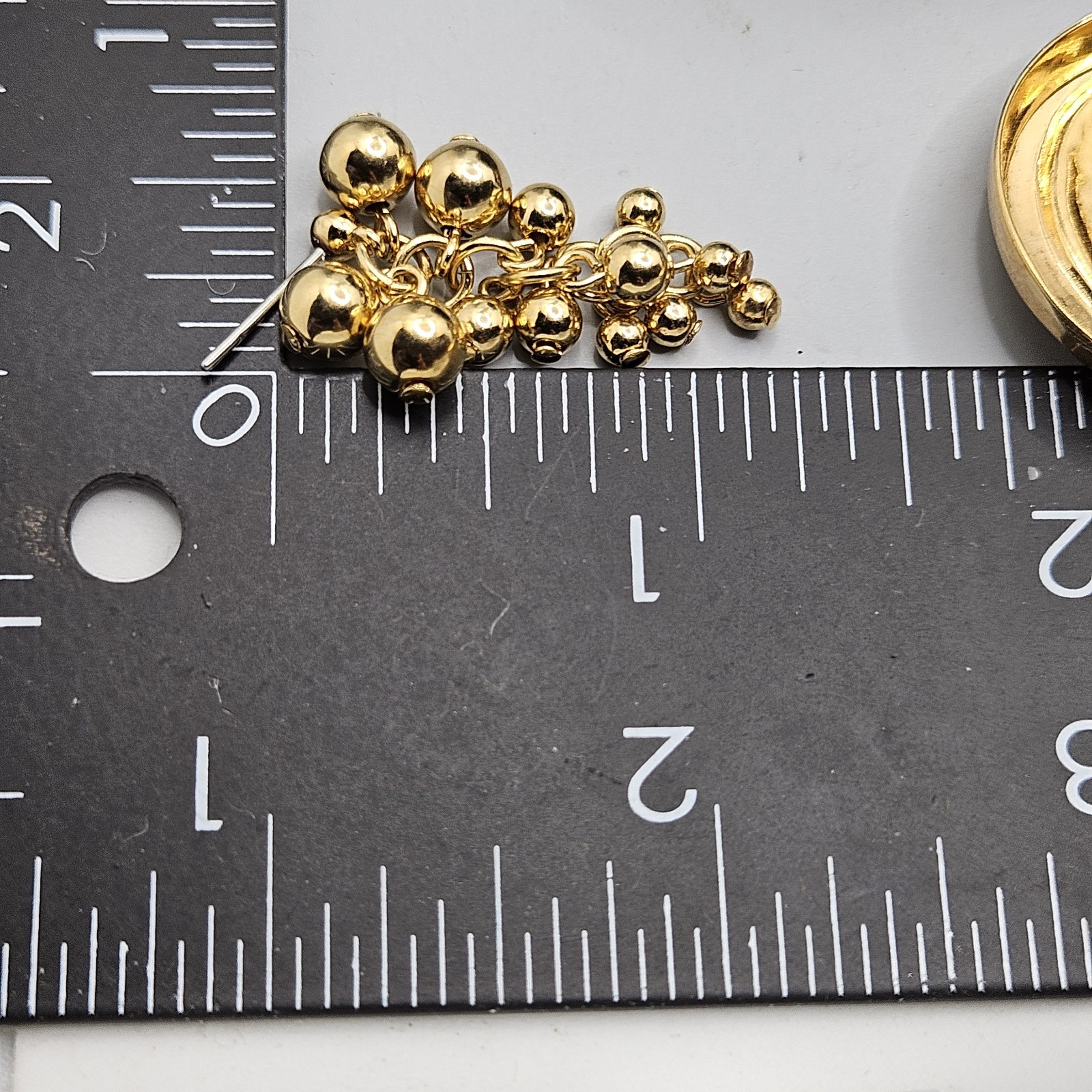 Vintage Gold Tone Ball Beaded Earrings Grape Clusters Dangle Pierced Post Shiny