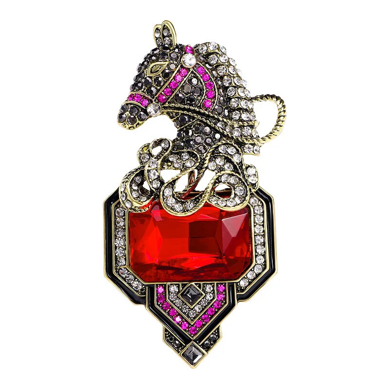 Vintage Women Men Fashion Heavy Industry Crystal Horse Brooches Accessories Gift