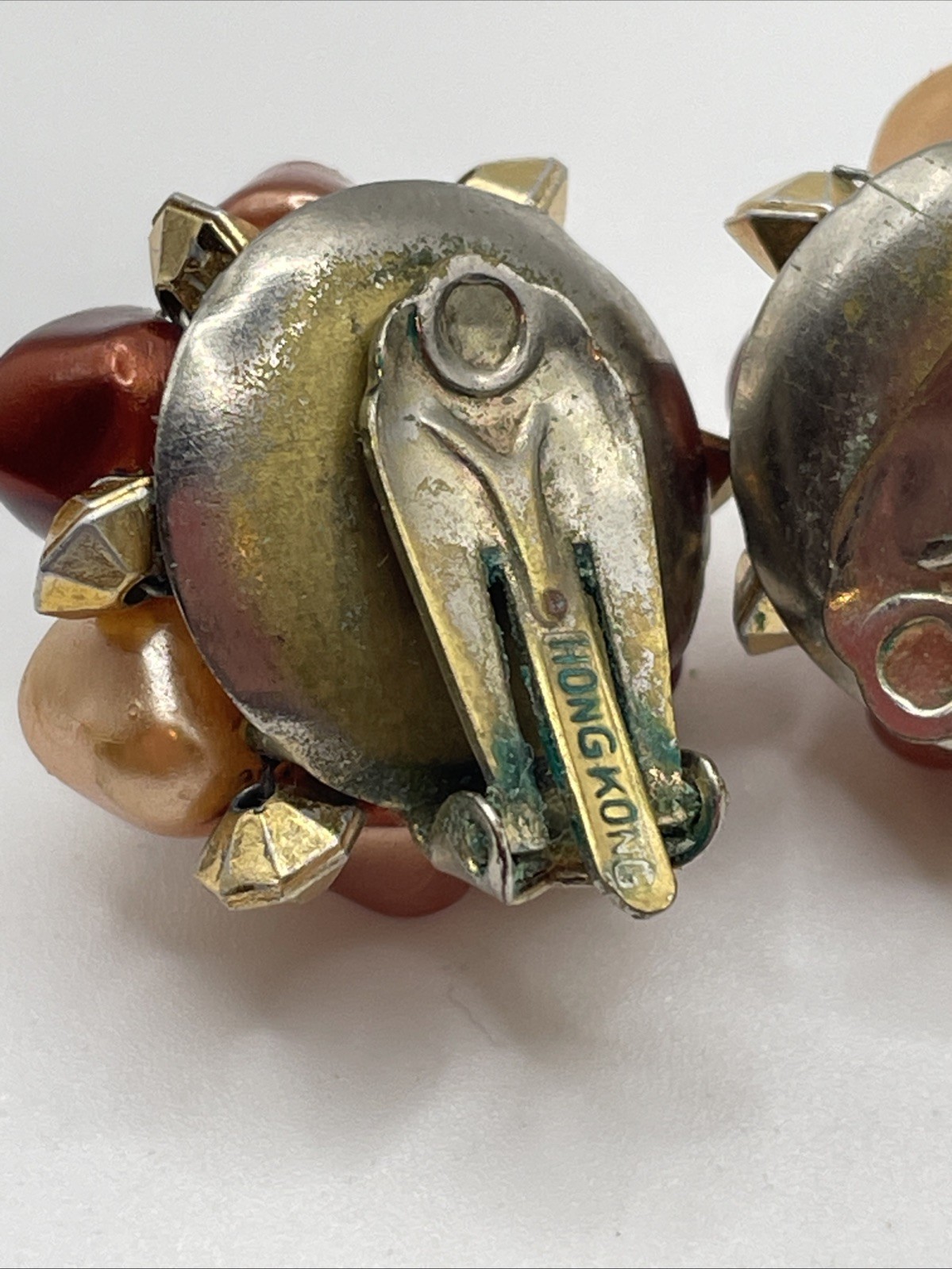 Earrings Vintage MCM Cluster Fall Colors Hong Kong Gold Tone Clip On Jewelry