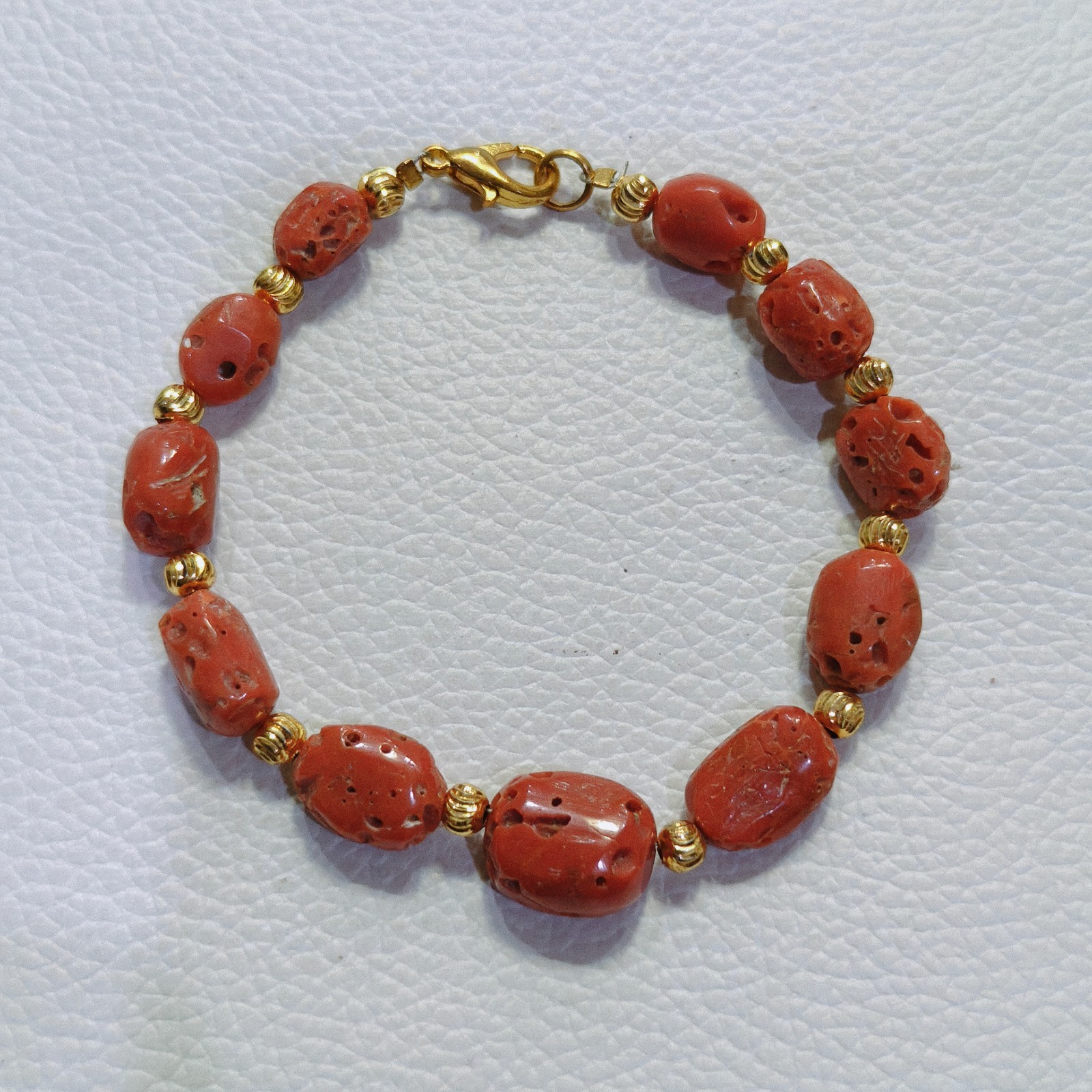 Vintage Real Italy Coral Bracelet Natural Red Coral Beads Antique Style Jewelry
