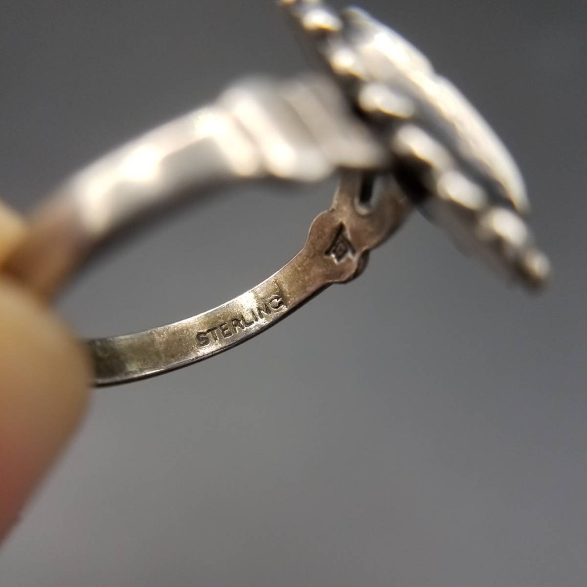 1950s BELL TRADING POST Jasper Flower Motif Sterling Silver Vintage Ring 2g