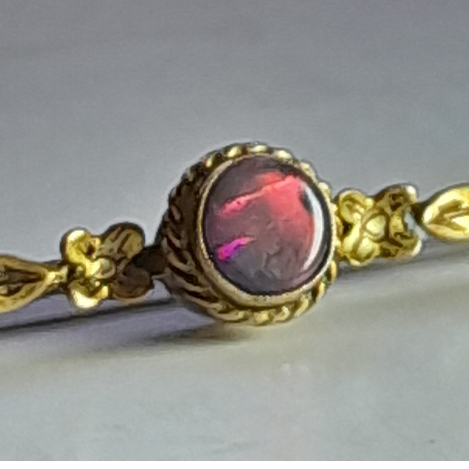 Antique 9ct Gold Black Opal Bar Brooch – Rare Red Fire – Victorian/Edwardian 4.7
