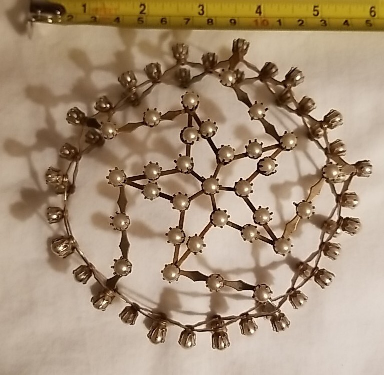 Vintage Expandable Gold Tone Chignon Bun Cage Adorned, Prong Set Pearls Wedding