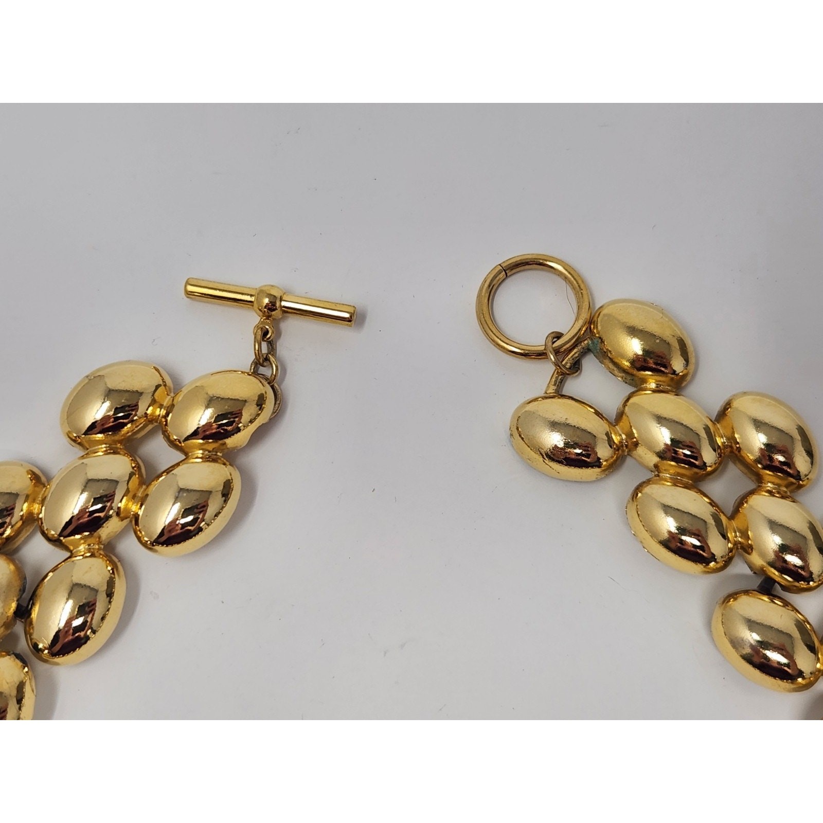 Heavy Panther Link Gold Tone Chunky Necklace Vintage Designer 18″ Toggle Closure