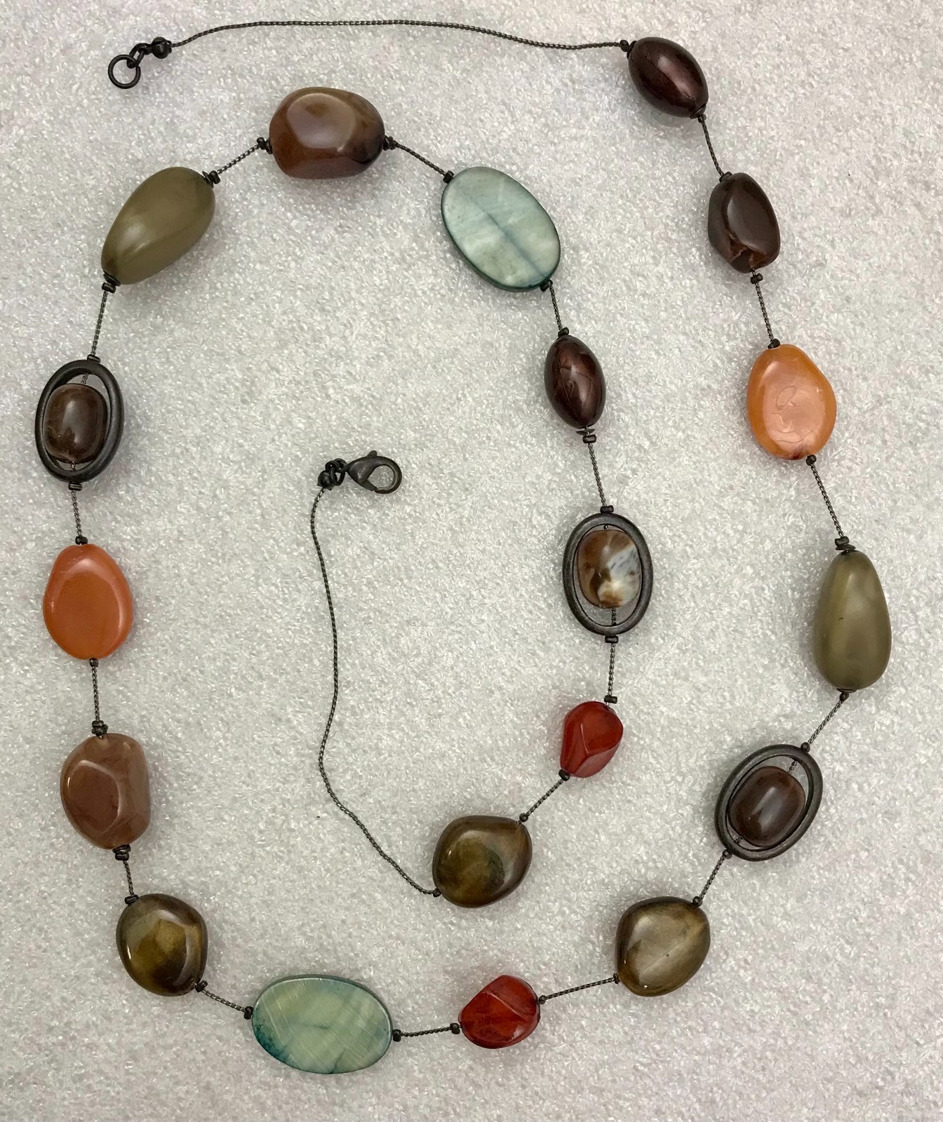Vintage 38″ Earth Tone, Fall Colors, Natural Stone, Strand Necklace JWL-892