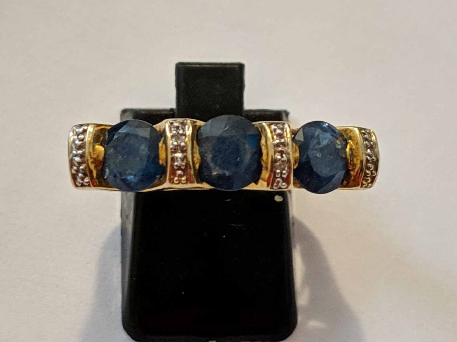 VINTAGE SAPPHIRES VERMEIL STERLING SILVER RING ABOUT SIZE 7 1/2 SIGNED CJ
