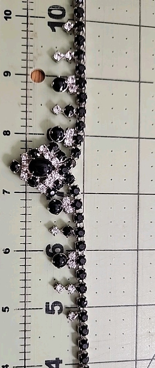Vintage 1950s Bib Necklace & Screw Back Earrings Black & Clear Rhinestones