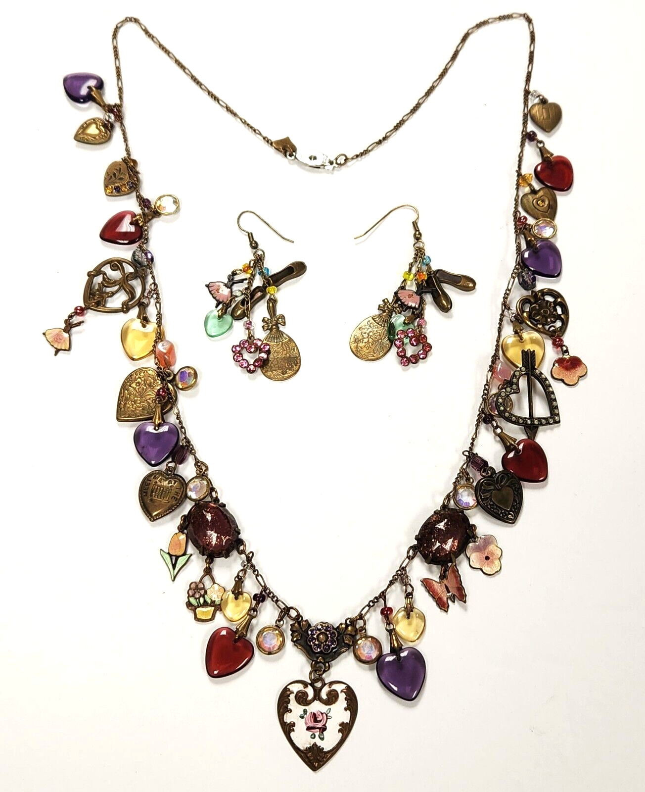 Glass Works Studio Hearts Ballerina Crystals Enamel Earrings Necklace Set