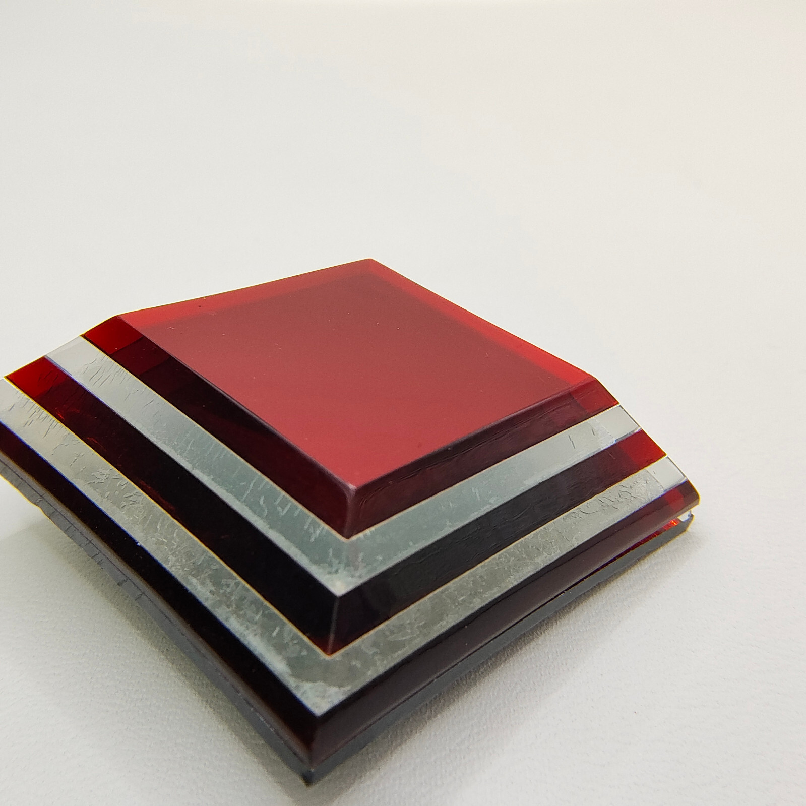 Vintage Minimalist Brooch Pin Red Layered Square Plastic Abstract Unique Signed