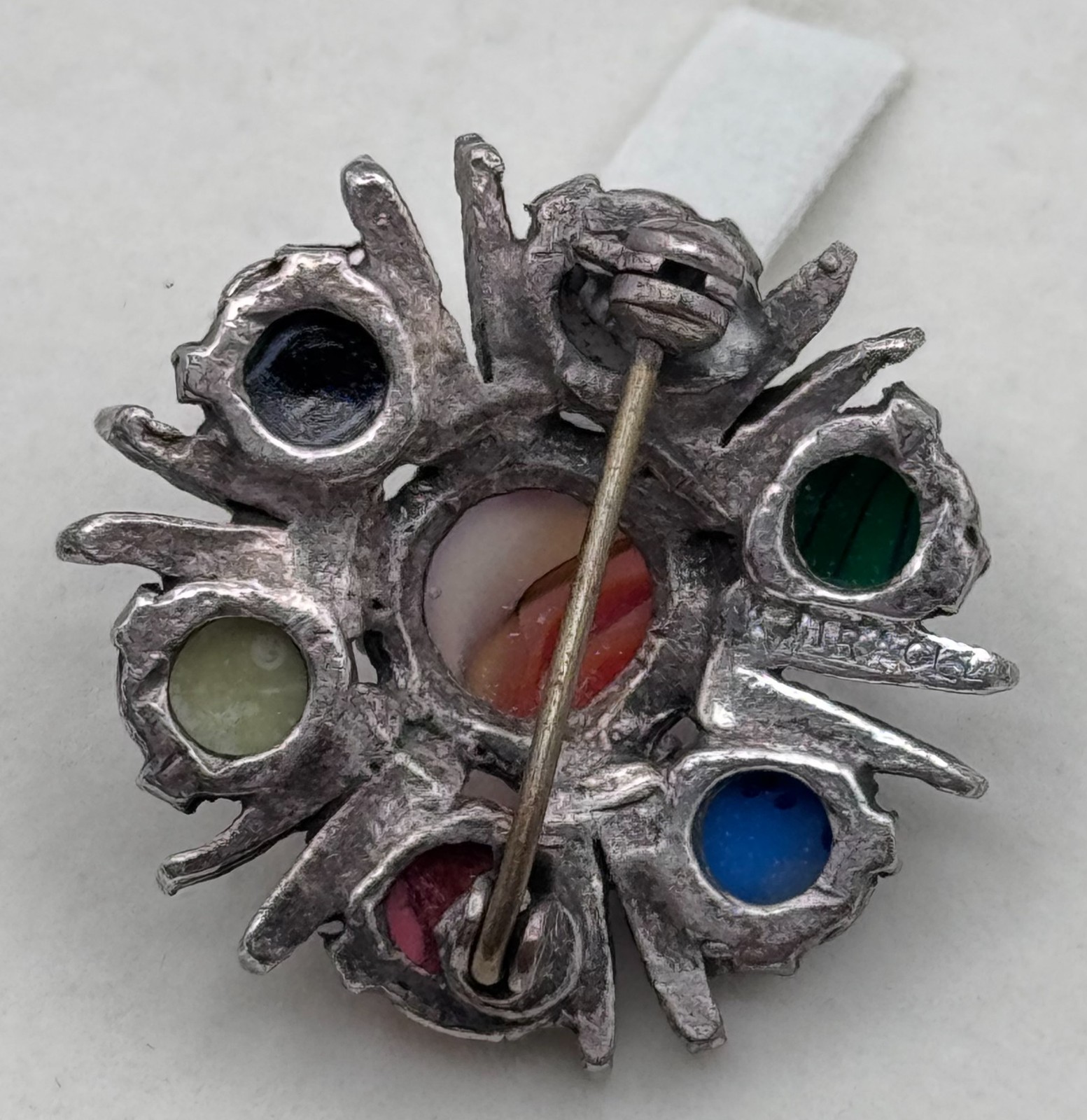 Vintage Miracle Scottish Celtic Pewter Agate Multi-Stone Starburst Brooch Pin