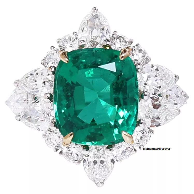Exquisite Vivid Green 4.77CT Emerald & Lab-Created 5.60CT Diamonds Cluster Ring