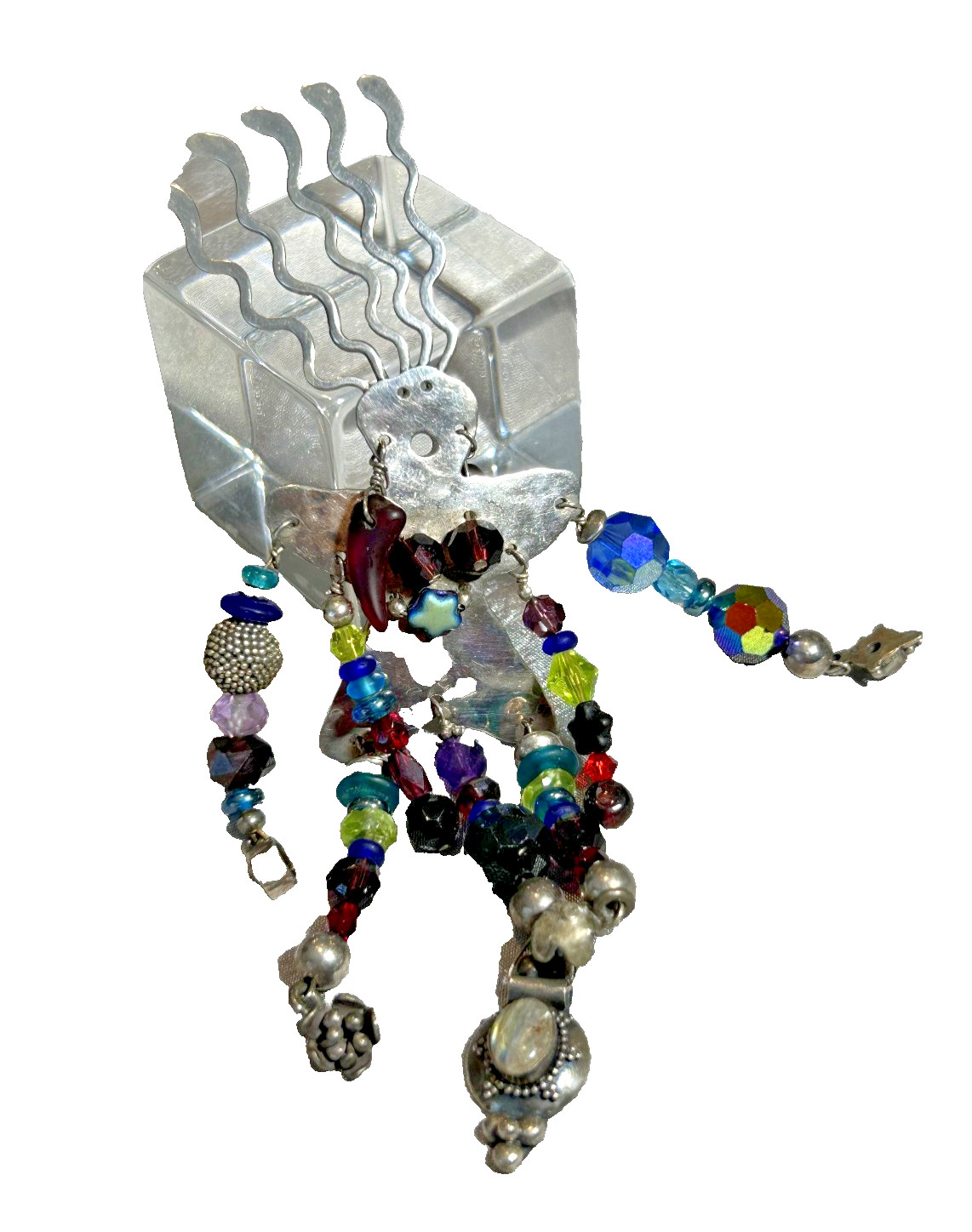 STERLING SILVER WILD WOMAN PIN – 5″ LONG -GEMS AND GLASS