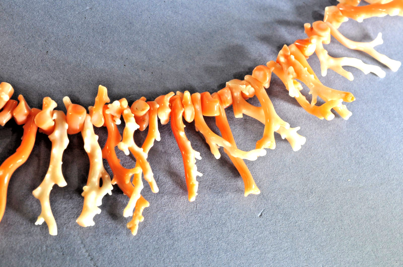 Coral Necklace White & Salmon Graduated Branch Coral 21 Inches Signed