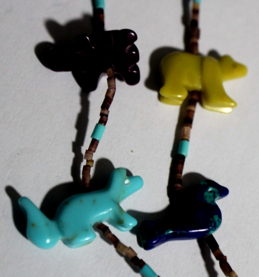 Vintage Carved Stones Multi Color Animals Necklace