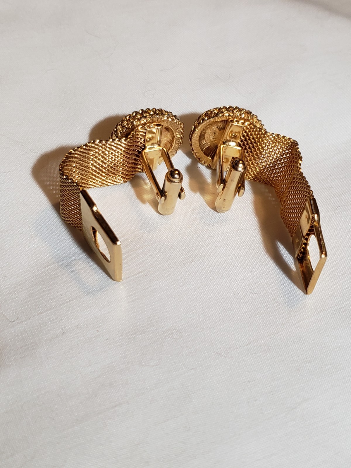 Vintage Cufflinks Tie Tack Set Hadley Gold Tone Mesh Wrap Red Rivoli Mid Century