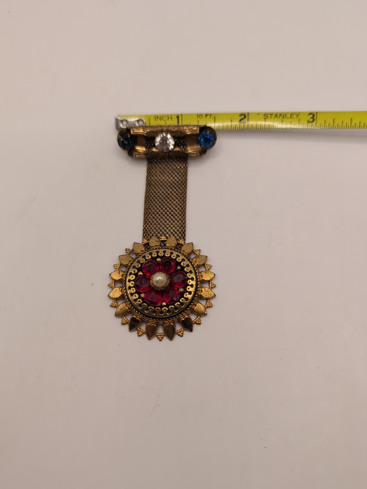 Antique Victorian Mesh & Rhinestone 2 Piece Brooch/ Pin Red White & Blue Hearts
