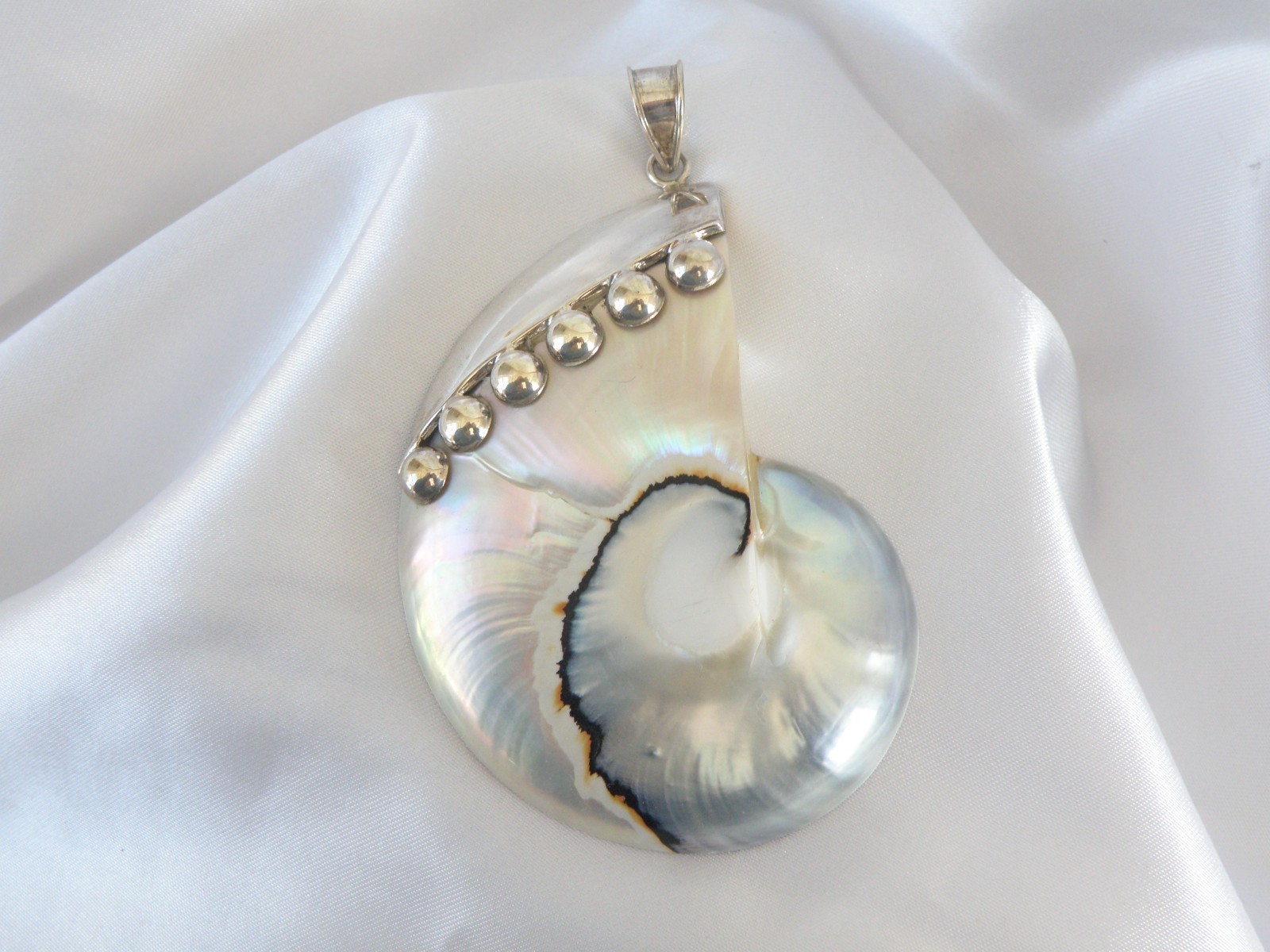 Huge Sterling Silver 925 Nautilus Shell Statement Pendant