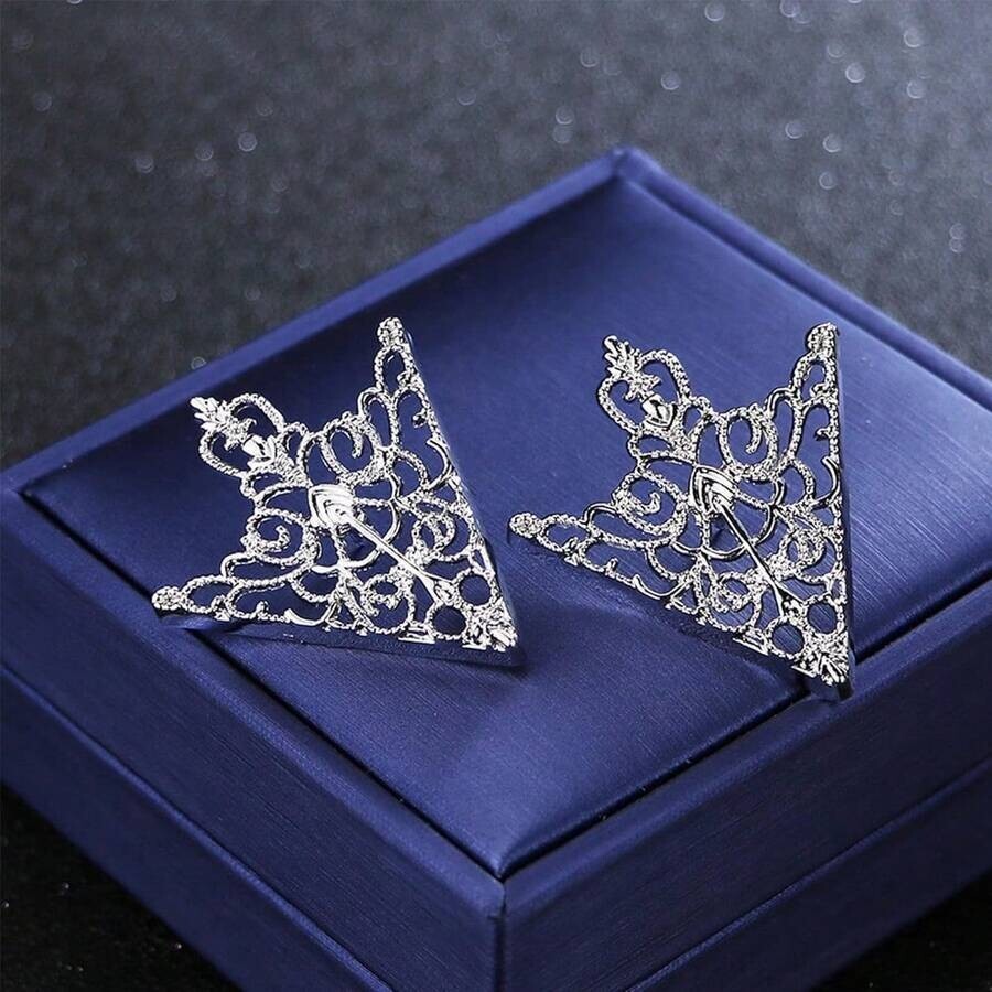 Vintage Brooch Pin Triangle Hollow Out Unisex Lapel Pin For Shirt Collar Decor