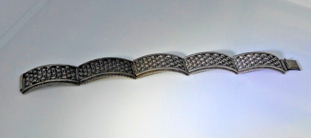 Antique Panel Bracelet Sterling Silver Turkish Ottoman 17mm 7in 39g Hallmarked