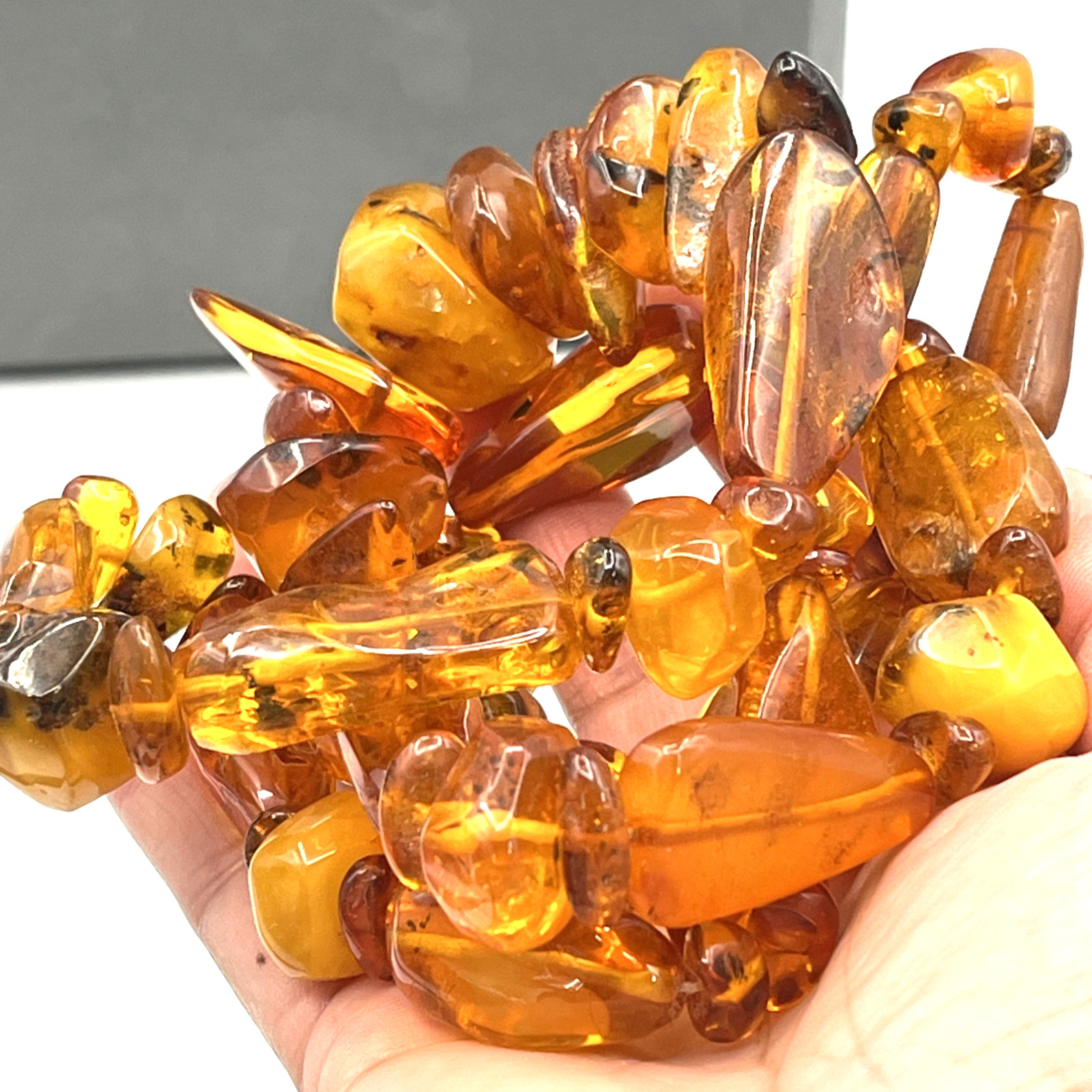 Baltic Honey Cognac Amber Chunky Bead Necklace 32″ Vintage