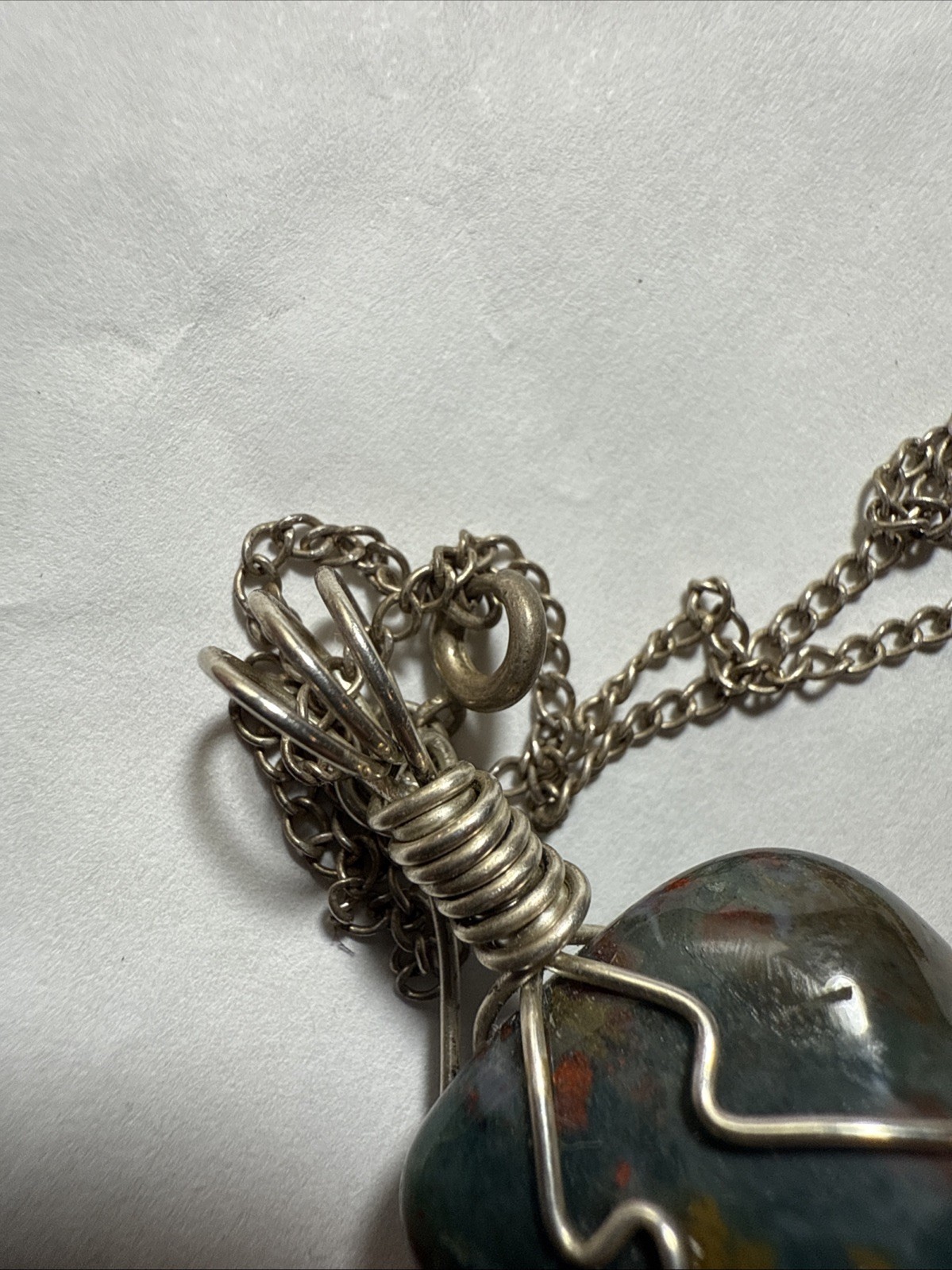 Necklace Bloodstone Big 25ct Solitaire Vintage Sterling Silver 18” Chain