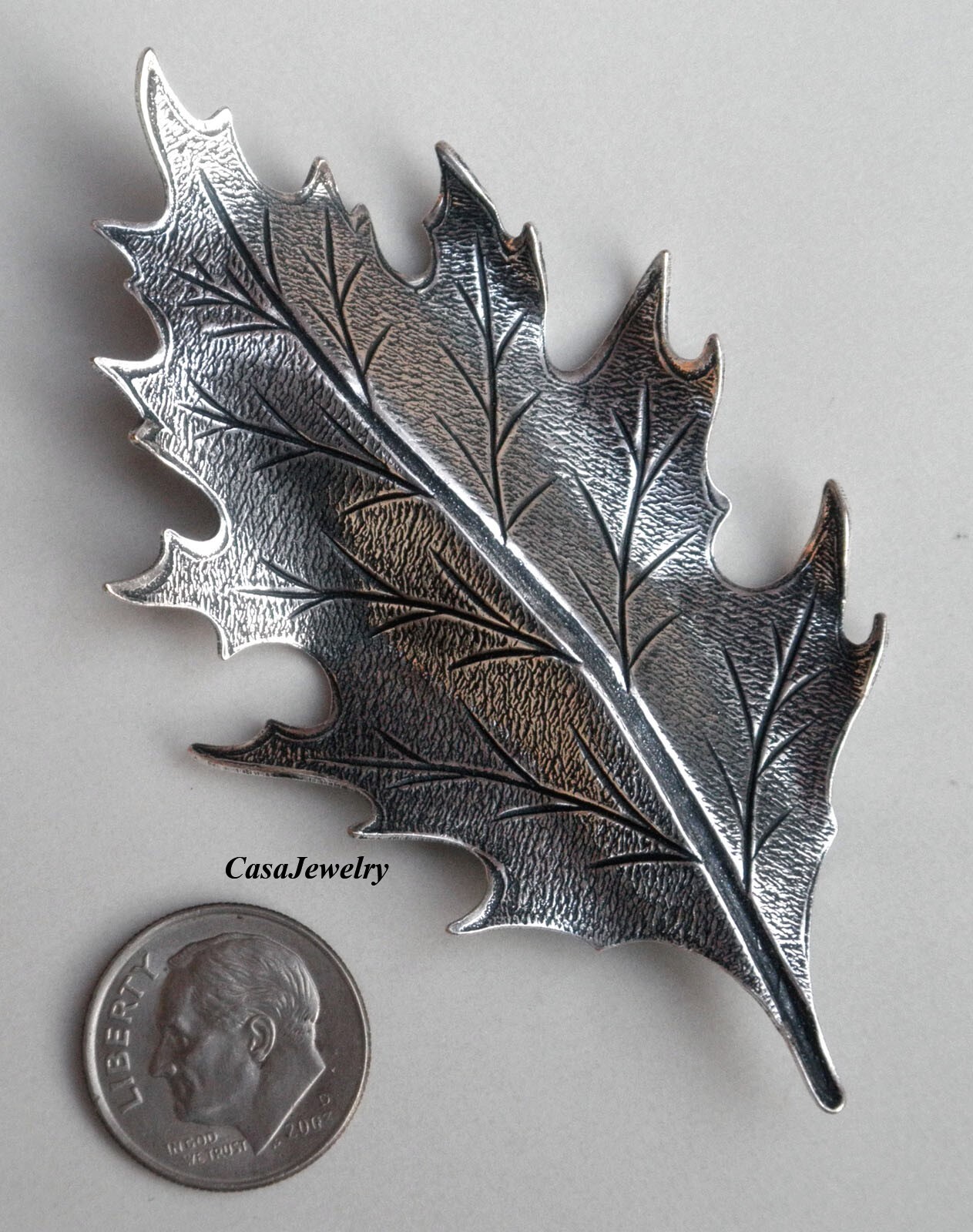 #5014RS LARGE ANTIQUED STERLING SILVER PLATED DIE STRUCK LEAF – 1 Pc