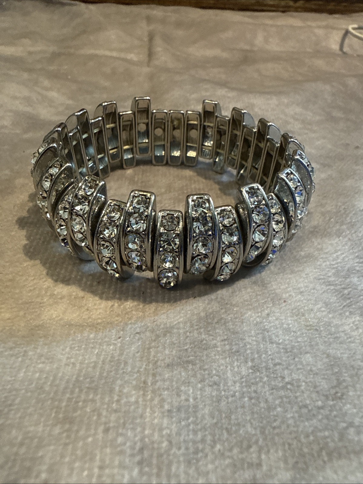 Vintage Tension Set Rhinestone Expanding Unique Bracelet
