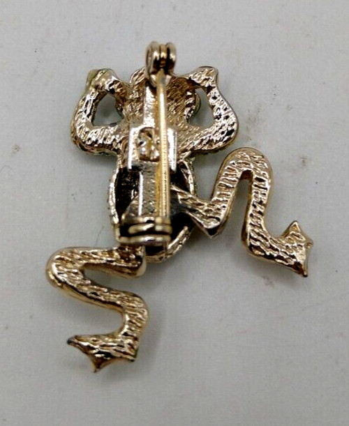 Vintage Frog Pin Brooch Movable Articulated Legs Green Gold Green Enamel Red Eye