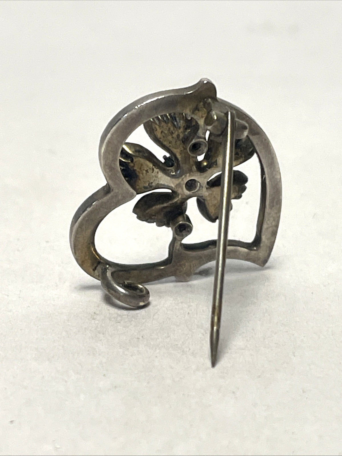Antique Victorian Edwardian British Silver Paste Witch’s Heart Brooch Enamel 1″